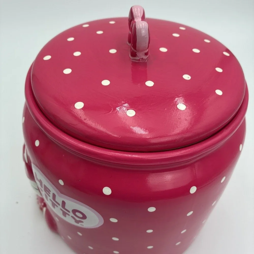 Hello Kitty Pink Polka Dot Ceramic Cookie Jar Sanrio Collectible Canister Bow